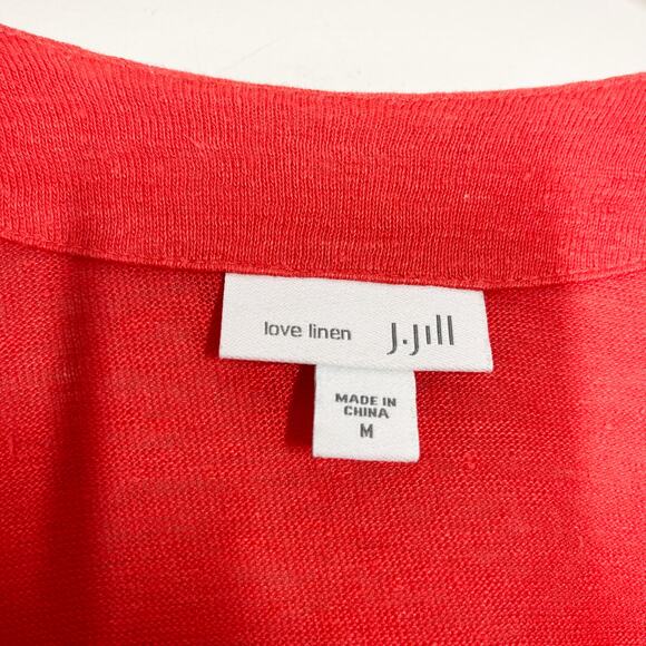 J Jill Love Linen 100% Linen‎ Open Front Lightweight Cardigan Sz M Coral - Picture 2 of 9